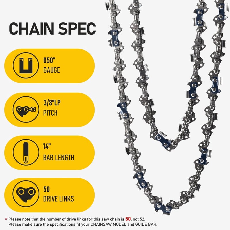 KAZPRO 14 Inch Chainsaw Chain 50 Drive Links, 3/8" LP Pitch, .050" Gauge, Low kickback, Lubrication System Chainsaw Blade fits 3636 005 0050, 63PM350E, H37-50, Y50, KP-S50 (3 Pack) - Image 2